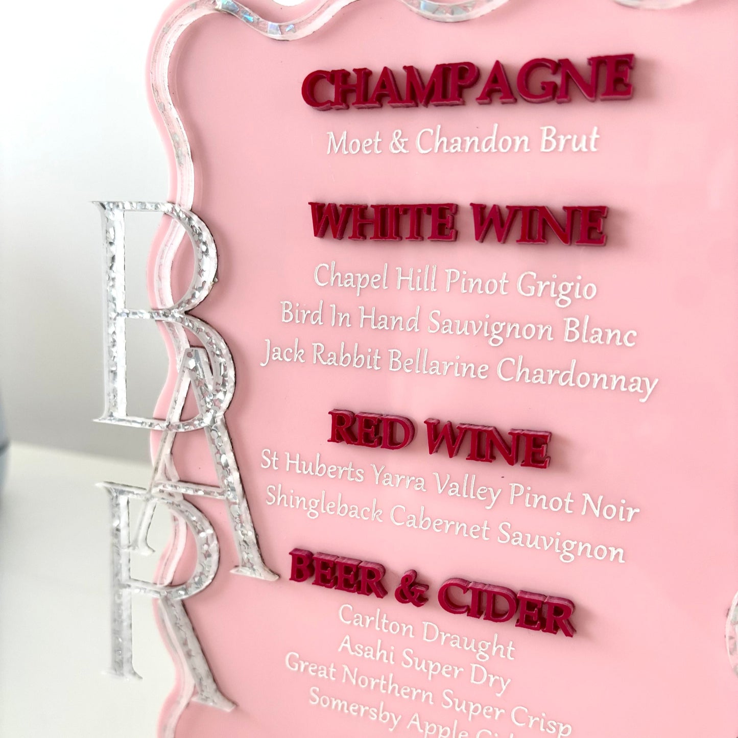 Pink and Red Acrylic Bar Wedding Sign