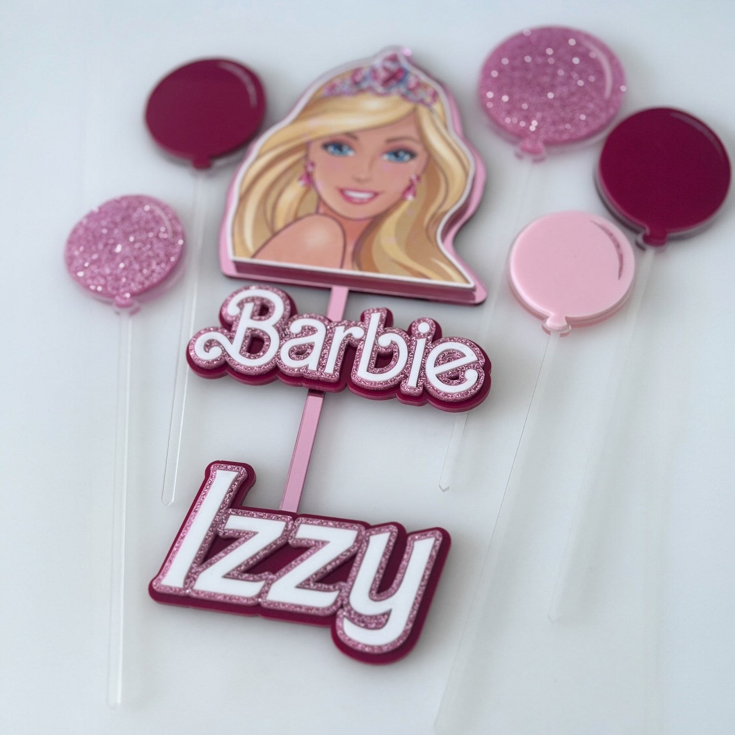 Barbie Custom Cake Topper Set with Name | Pink Glitter