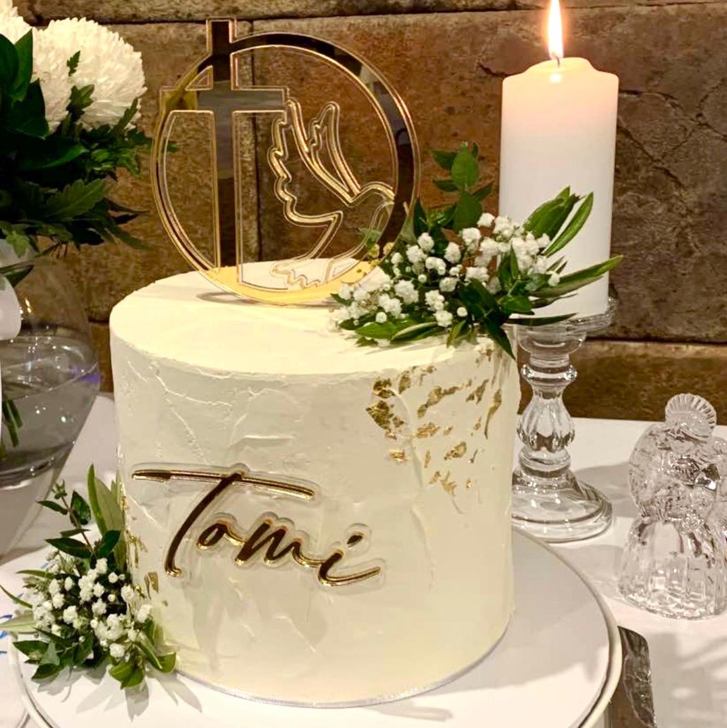 Cross + Dove Acrylic Cake Topper with Name Fropper | Set