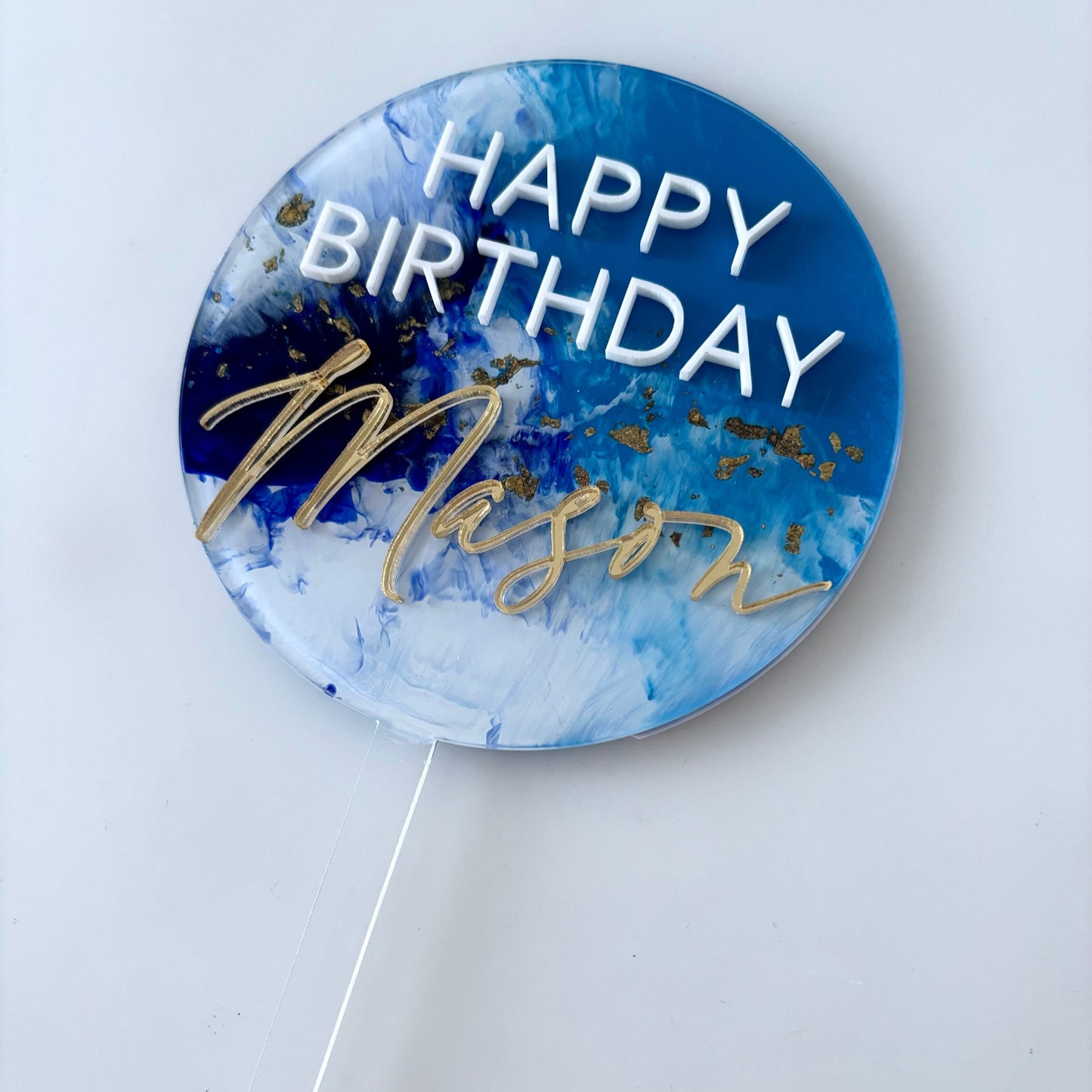 Blue & White Marble 'Happy Birthday' Topper