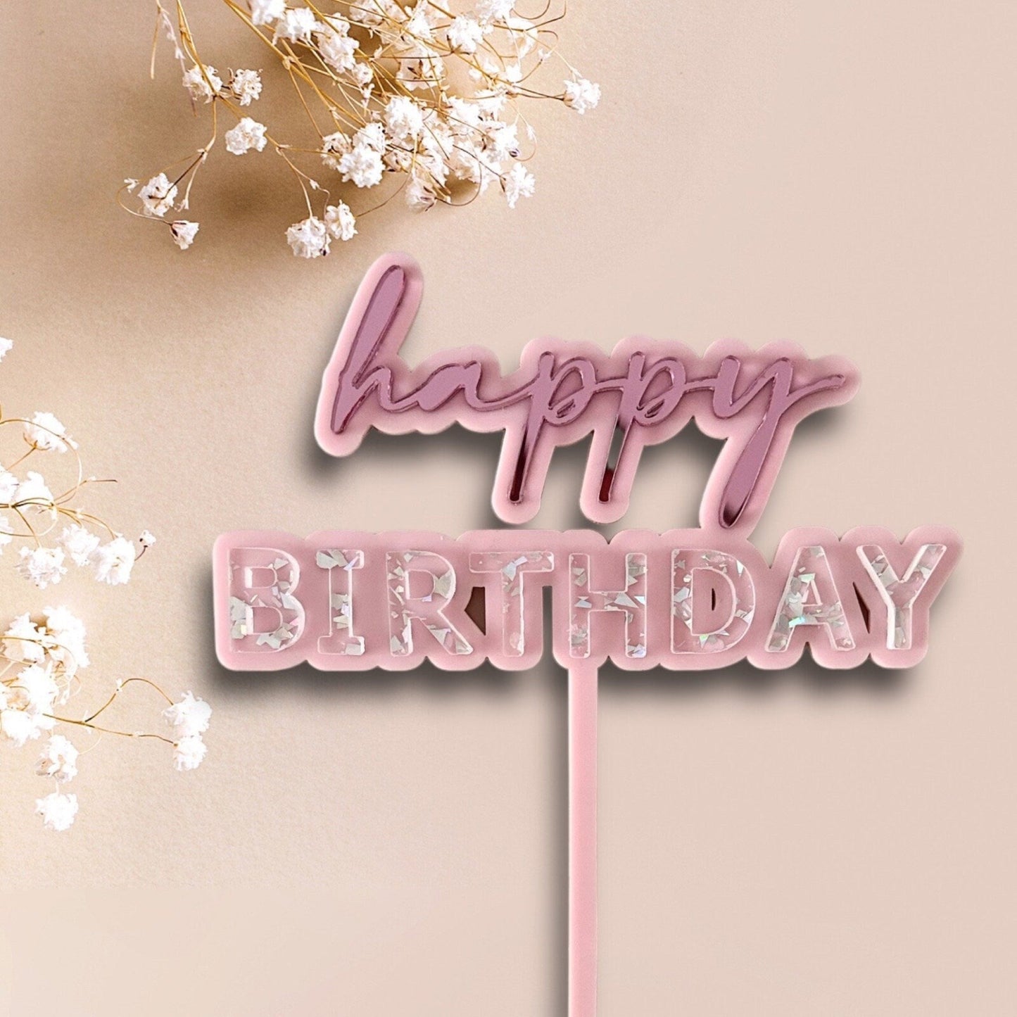 Happy Birthday Cake Topper - Pink