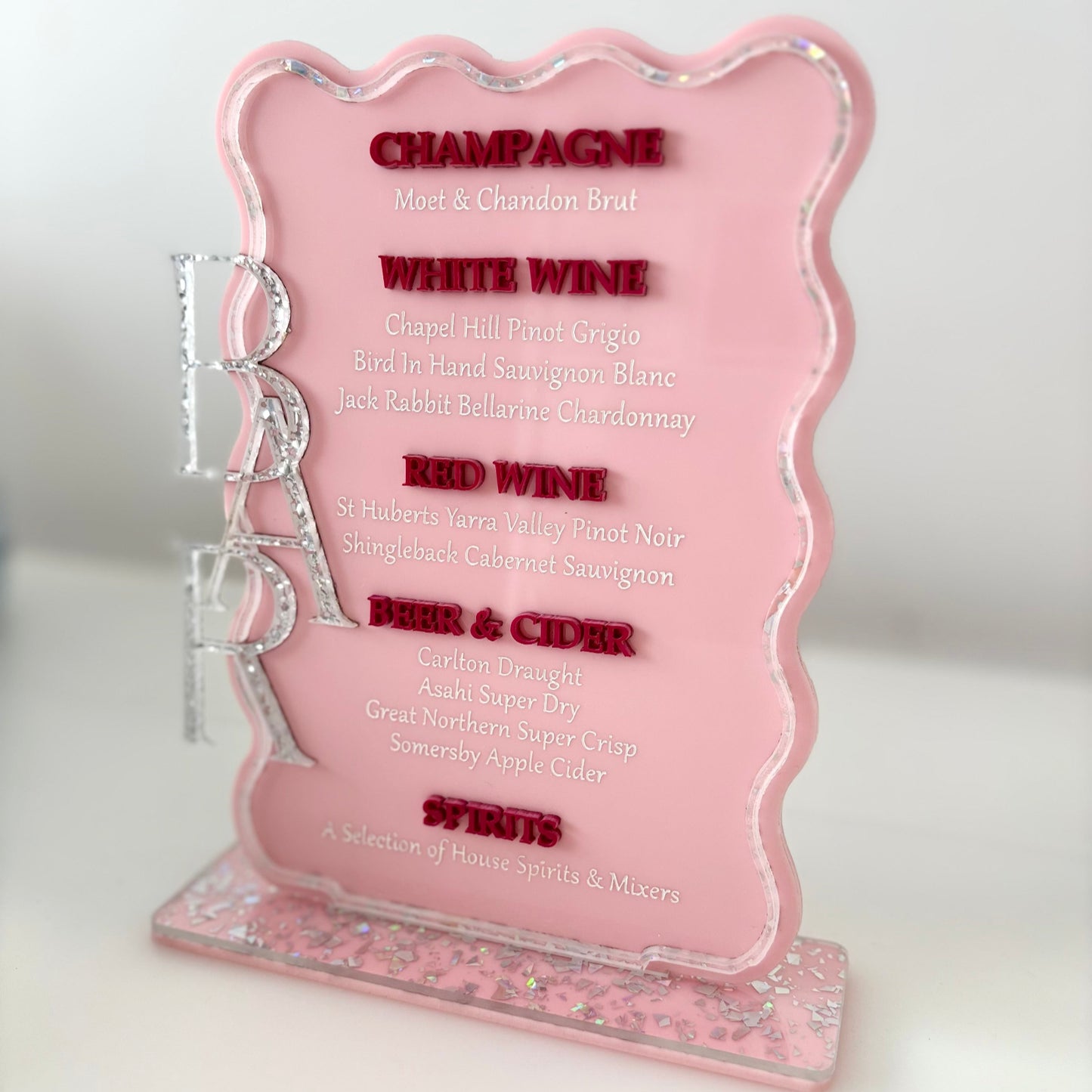 Pink and Red Acrylic Bar Wedding Sign