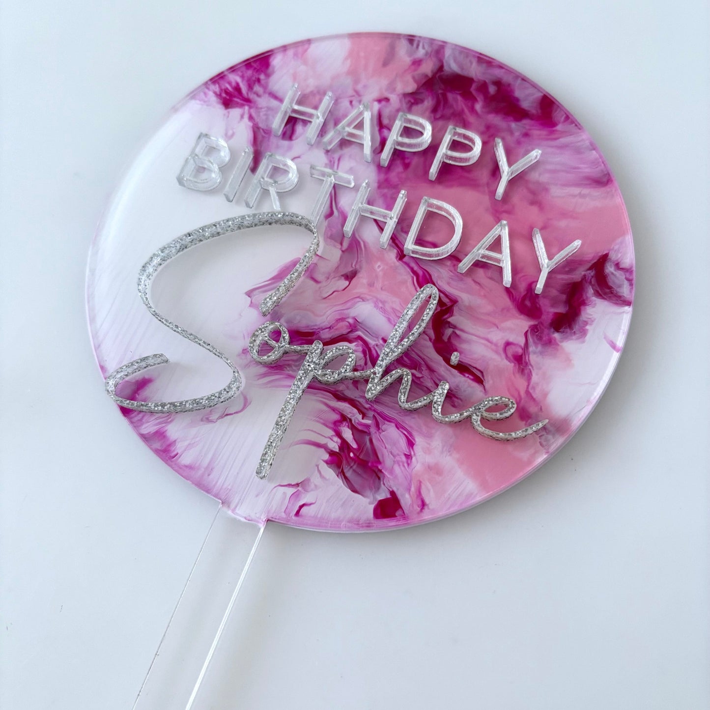 Pink & White Marble 'Happy Birthday' Topper