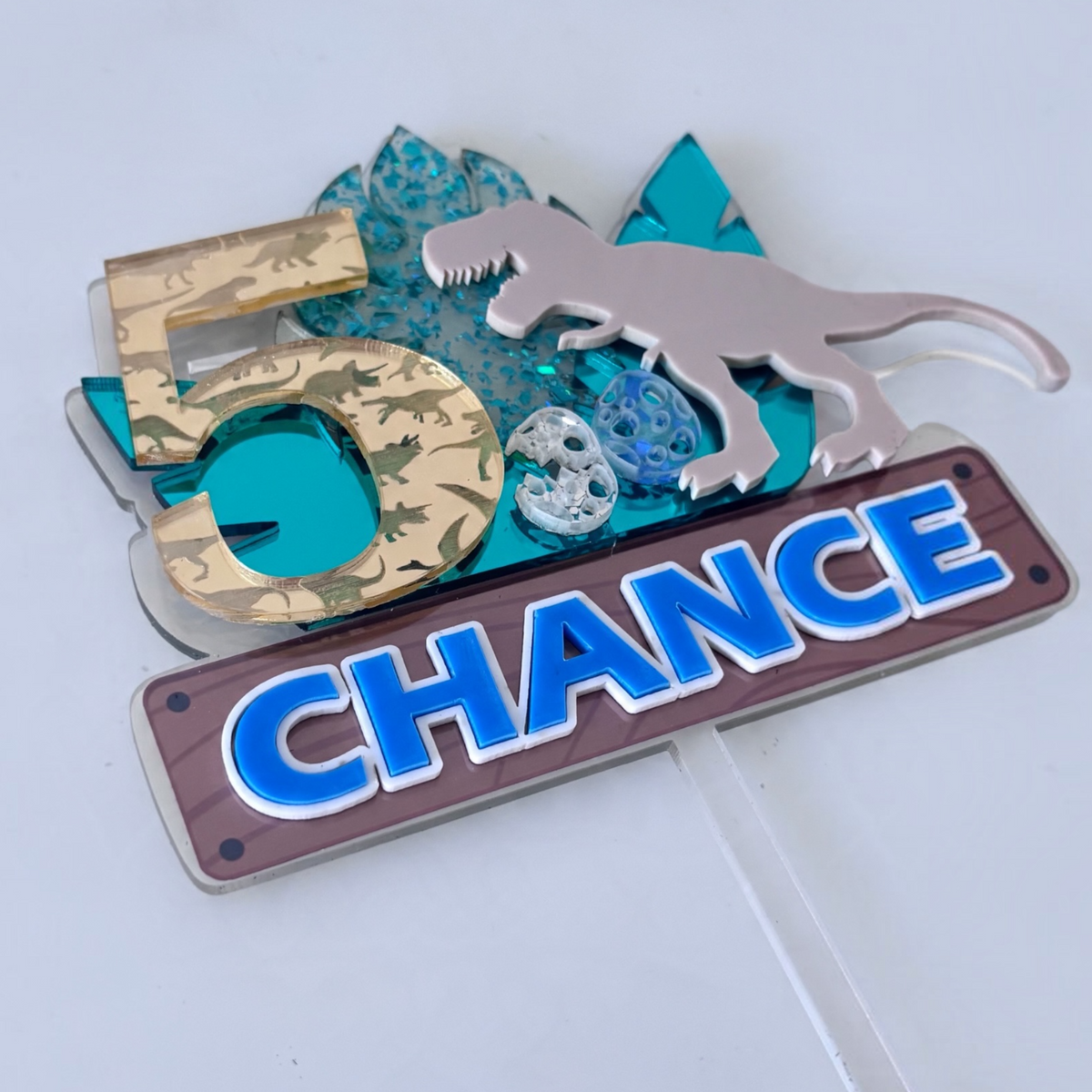 Personalised Dinosaur Cake Topper | Custom Acrylic