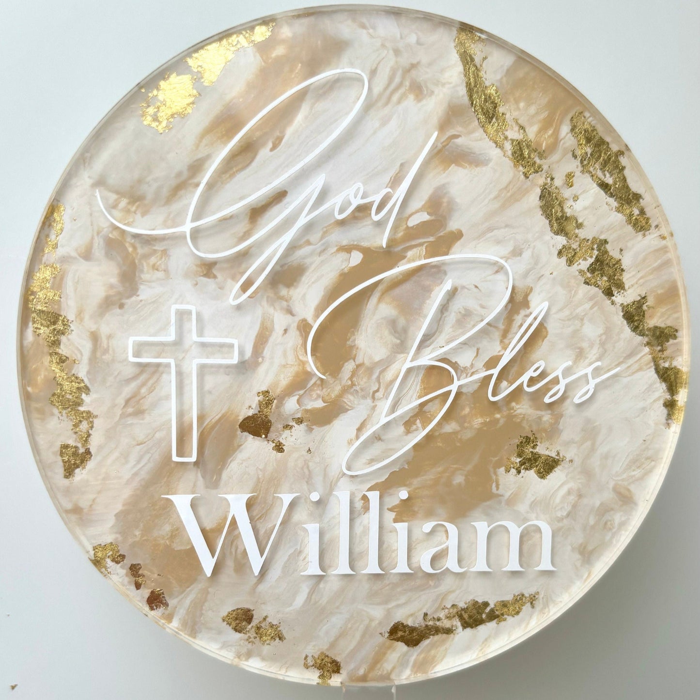 Beige & Gold Marble Cake Topper