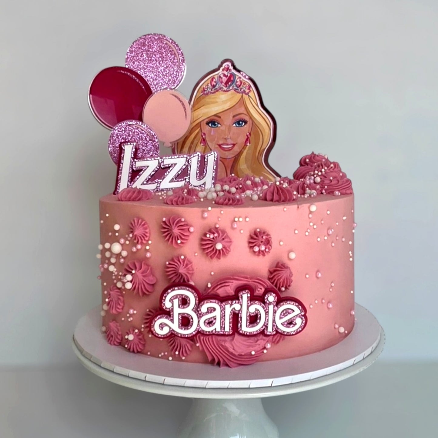 Barbie Custom Cake Topper Set with Name | Pink Glitter