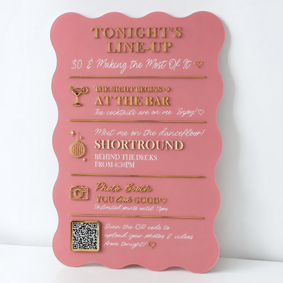 A2 Wavy Acrylic Welcome Sign | Personalised Event Sign