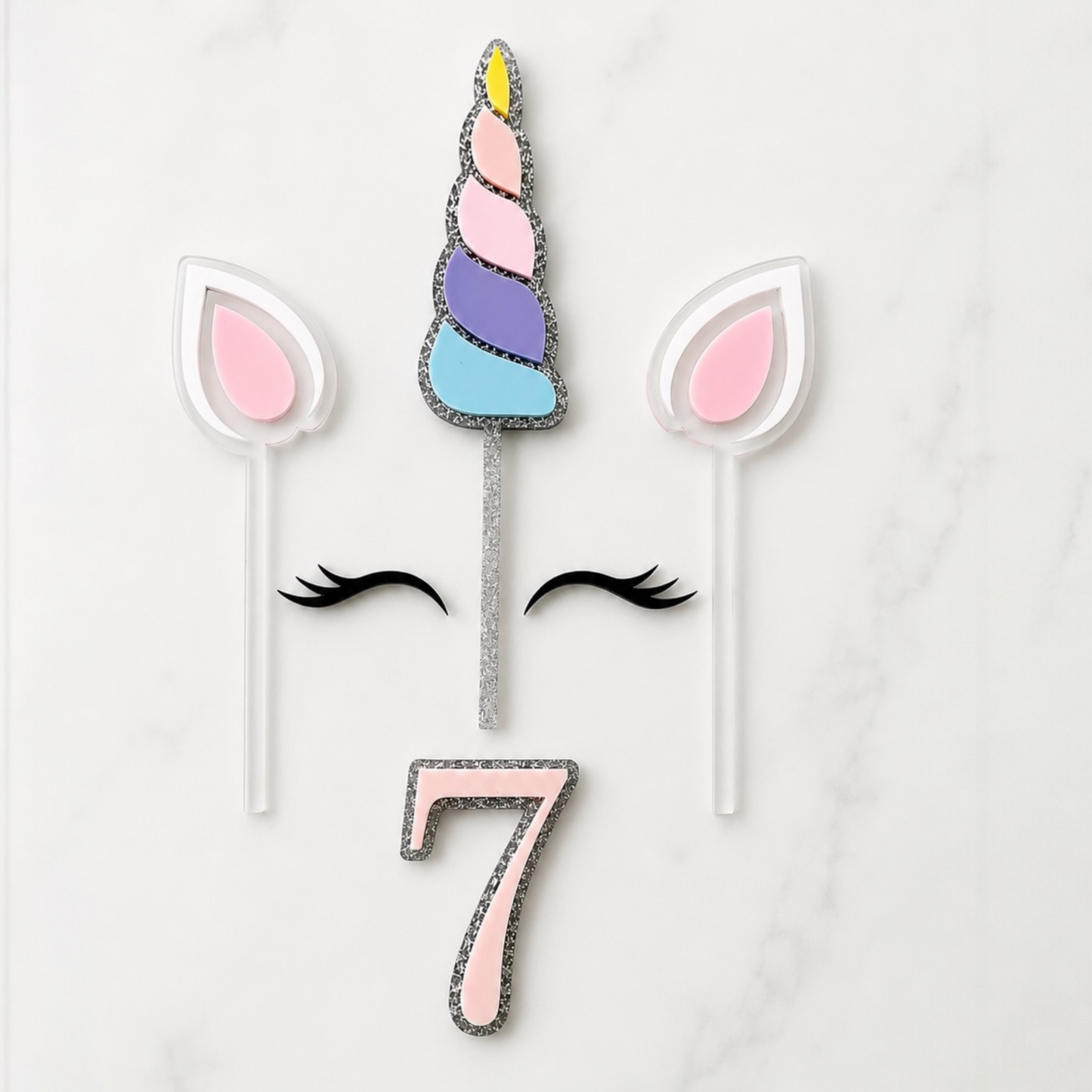 Personalised Unicorn Cake Topper Set – 6 Piece Birthday Cake Decorations