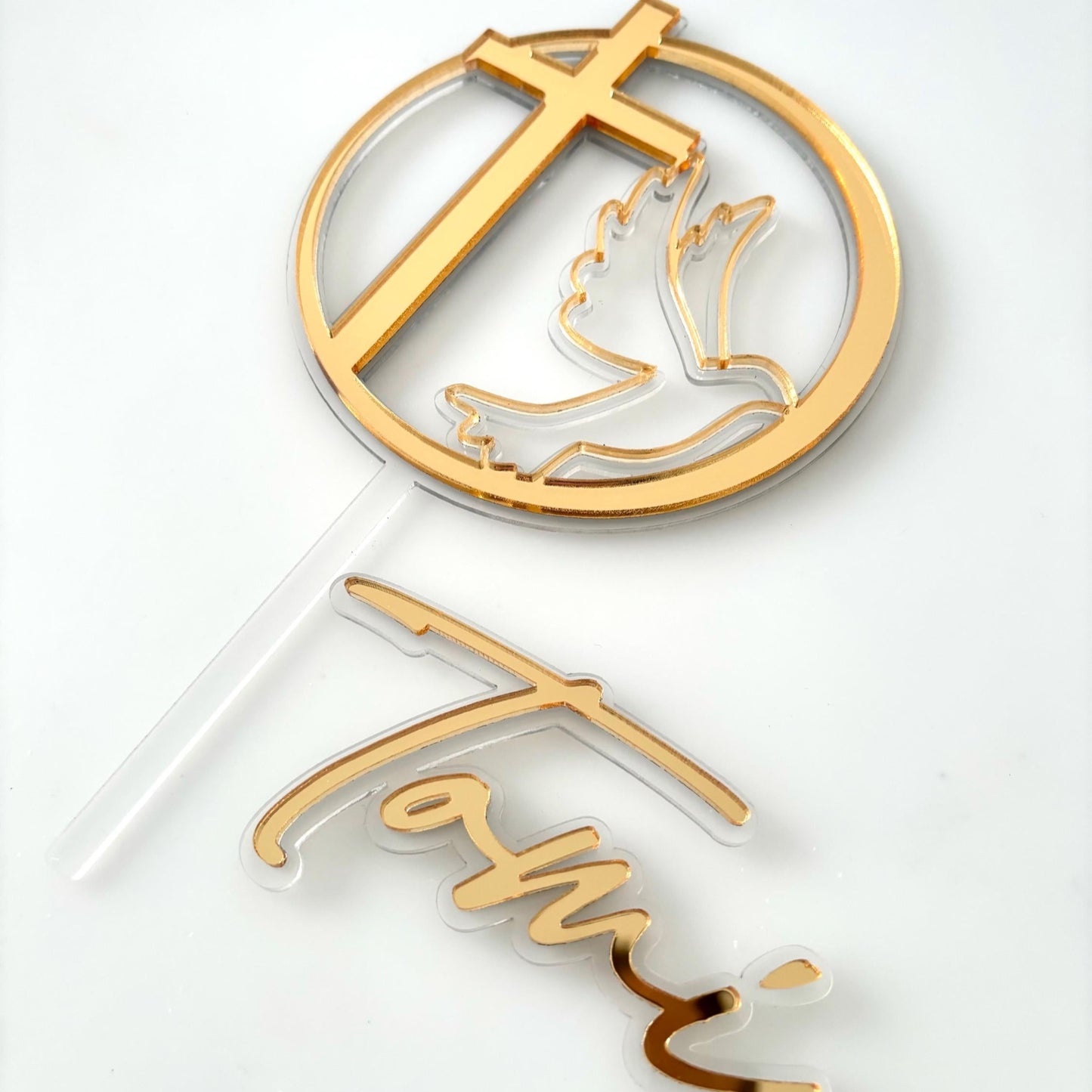 Cross + Dove Acrylic Cake Topper with Name Fropper | Set