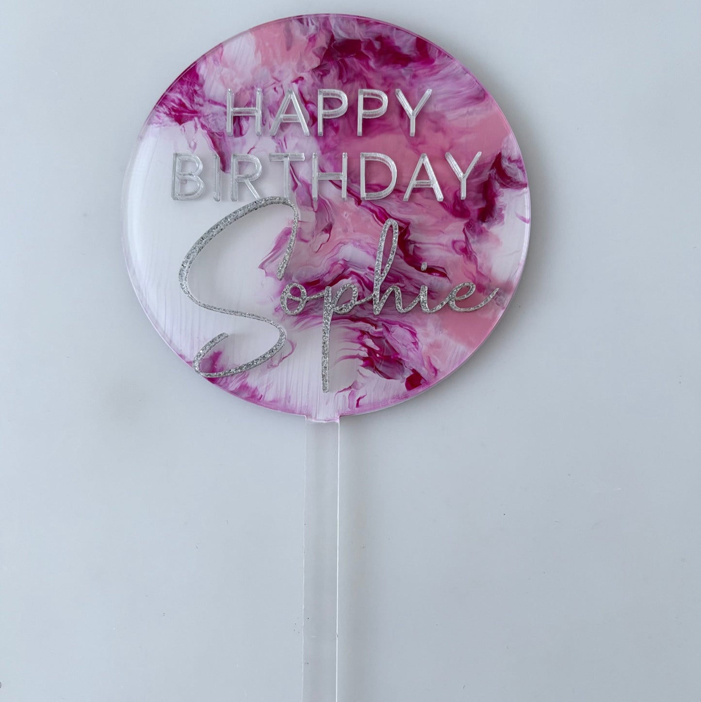 Pink & White Marble 'Happy Birthday' Topper