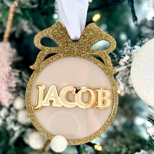 Luxe Personalised Name Christmas Bauble – Neutral & Gold