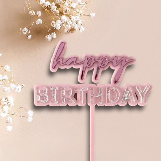 Happy Birthday Cake Topper - Pink