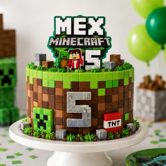 Personalised Minecraft Cake Topper - Custom Name & Age