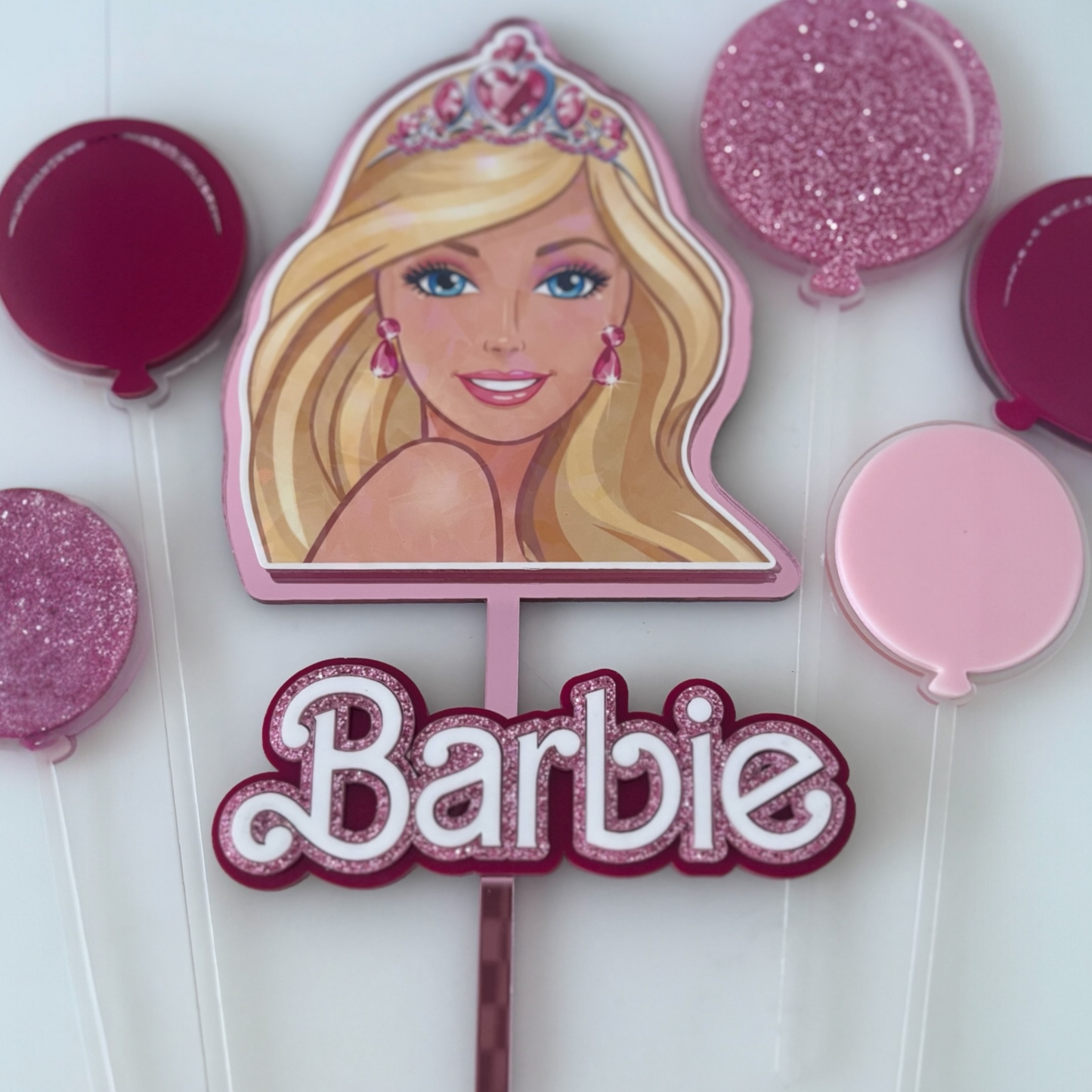 Barbie Custom Cake Topper Set with Name | Pink Glitter
