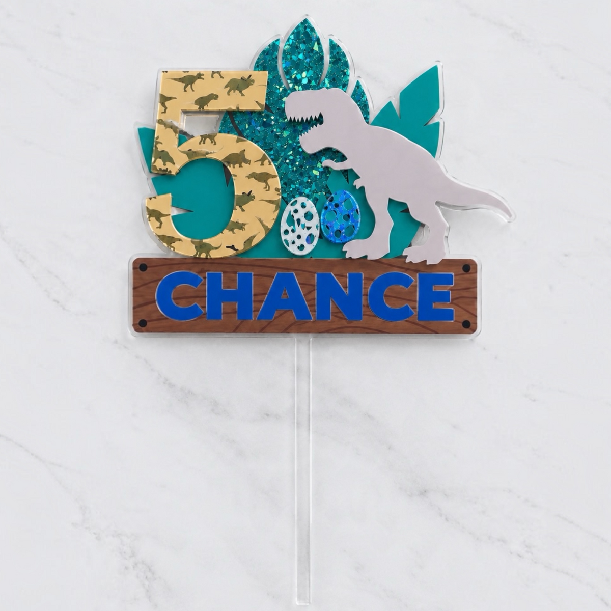 Personalised Dinosaur Cake Topper | Custom Acrylic
