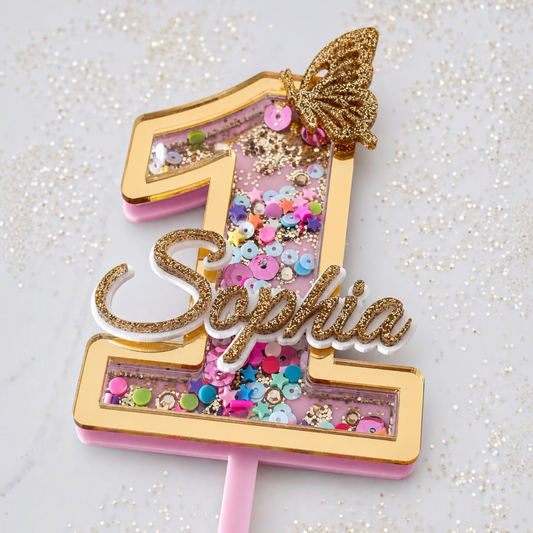 Shaker Cake Topper Number |  Personalised with Name, Confetti & Glitter