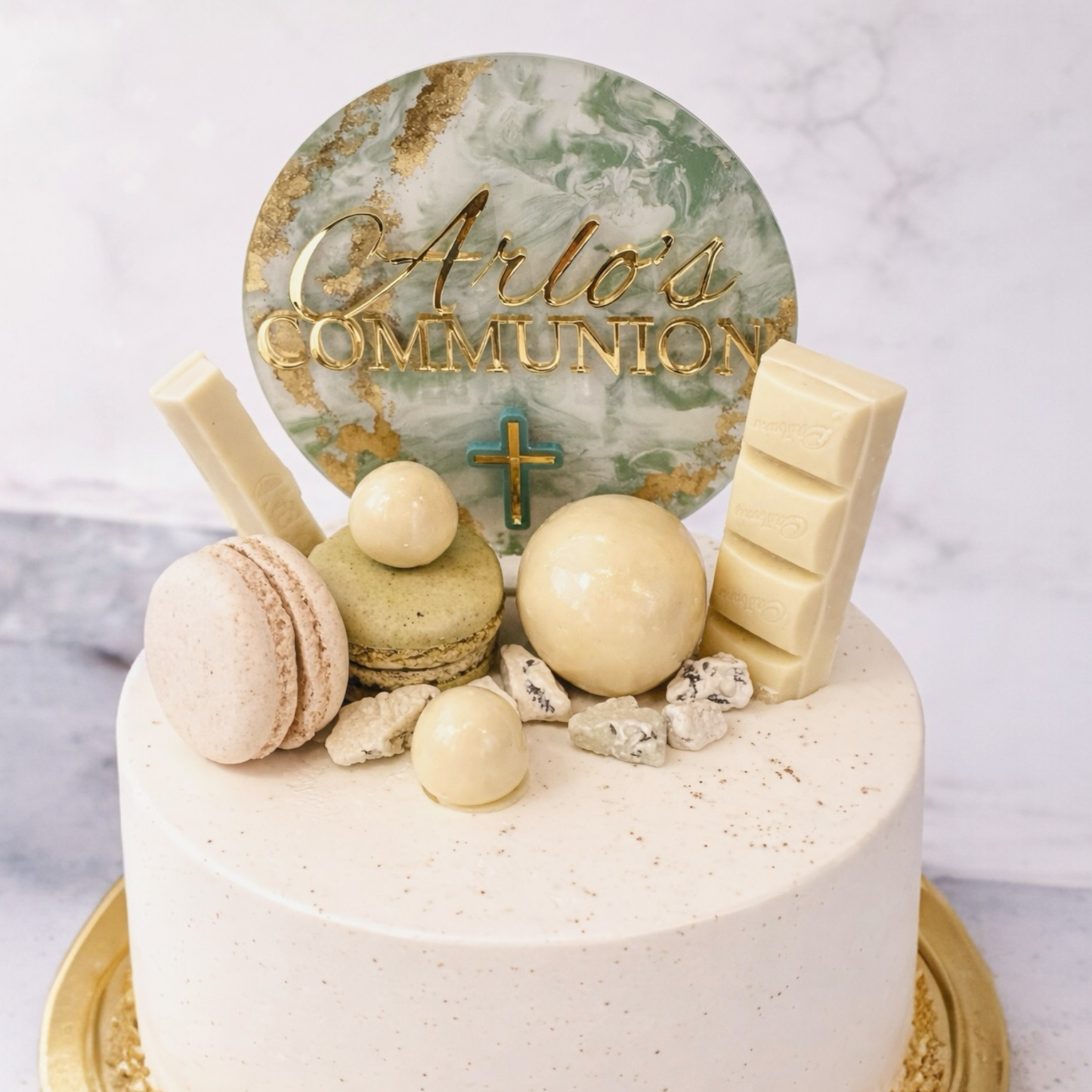 Personalised Marbled Acrylic Cake Topper ~ Hand Painted | Luxe Finish