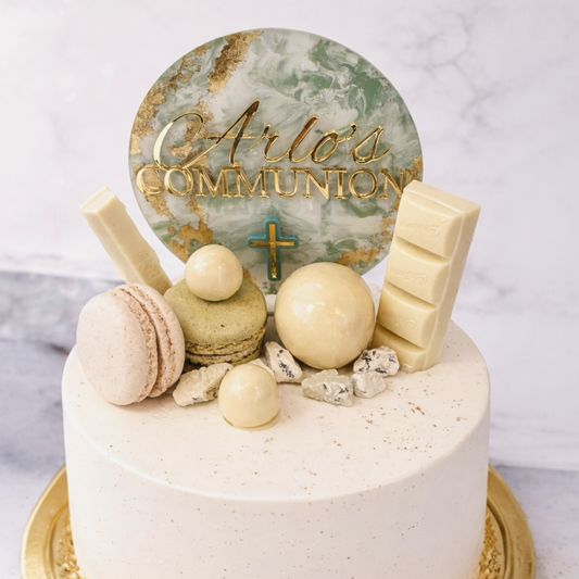 Personalised Marbled Acrylic Cake Topper ~ Hand Painted | Luxe Finish