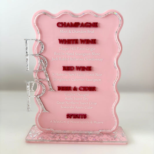 Pink and Red Acrylic Bar Wedding Sign