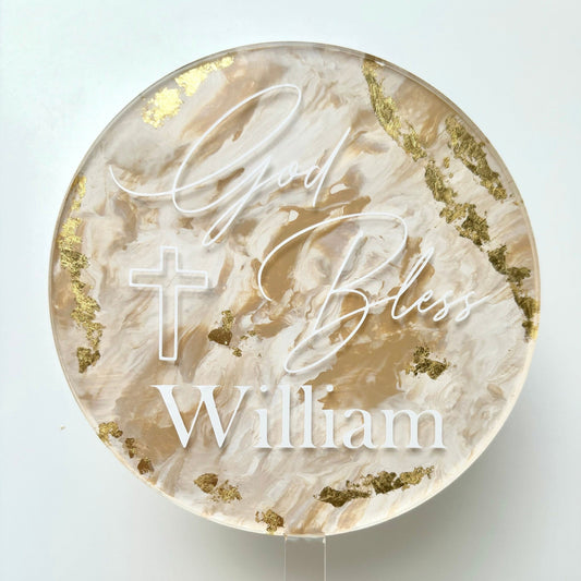 Beige & Gold Marble Cake Topper