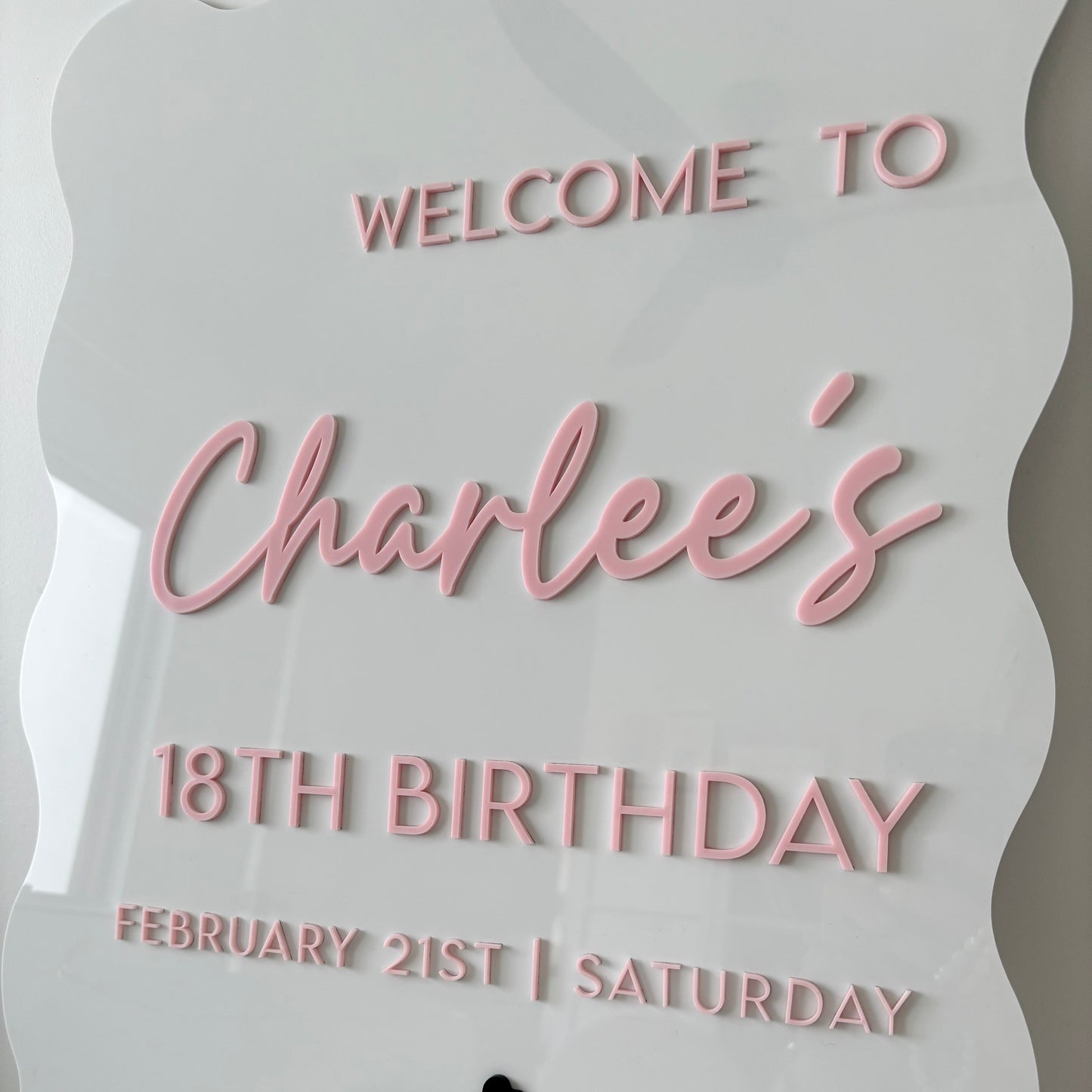 A2 Acrylic Sign for Charlee's 18th birthday with a martini glass silhouette.