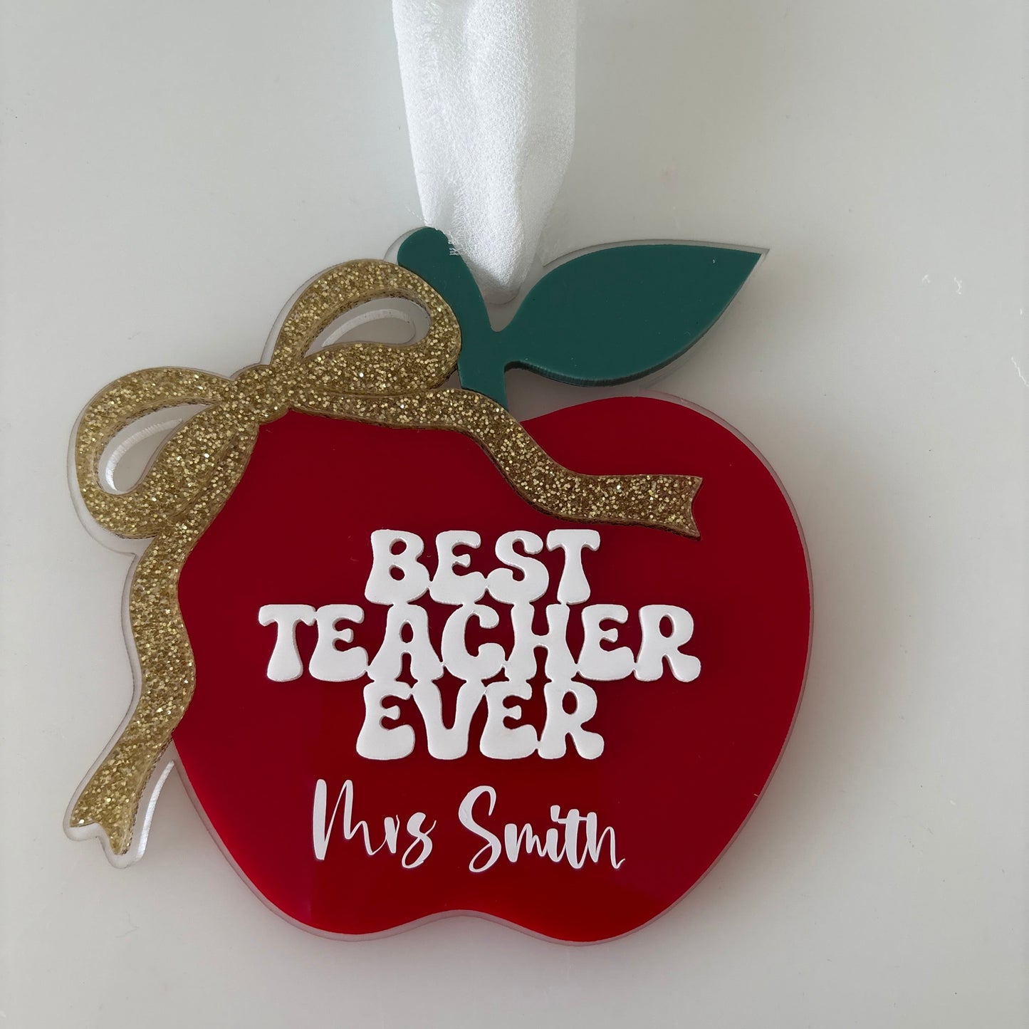 Personalised Best Teacher Apple Ornament - Teacher Christmas Gift