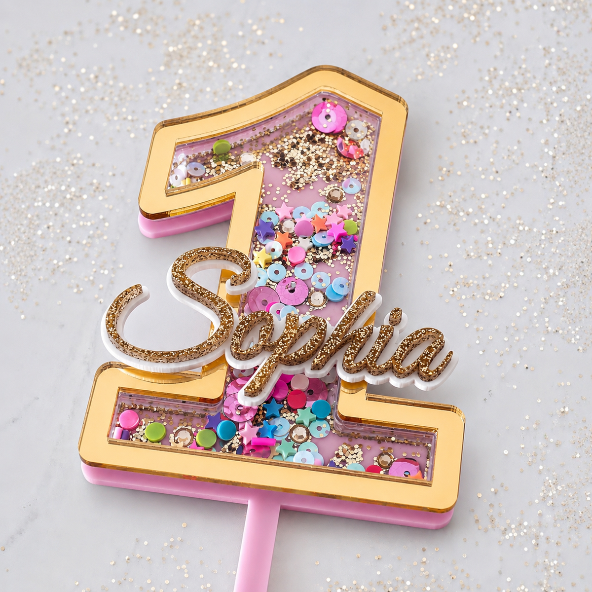 Shaker Cake Topper Number |  Personalised with Name, Confetti & Glitter