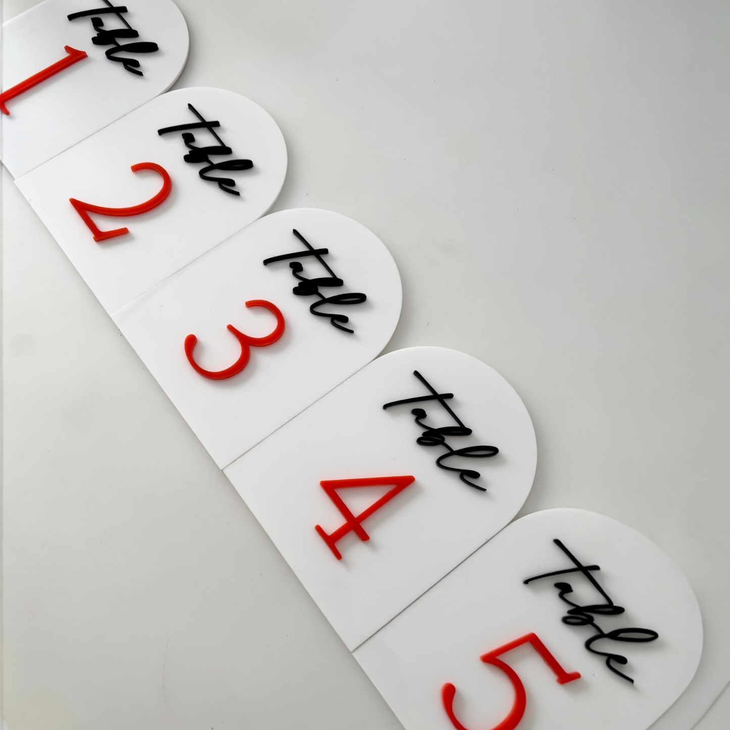 Personalised Acrylic Table Number Sign | Arched Wedding & Event Table Numbers