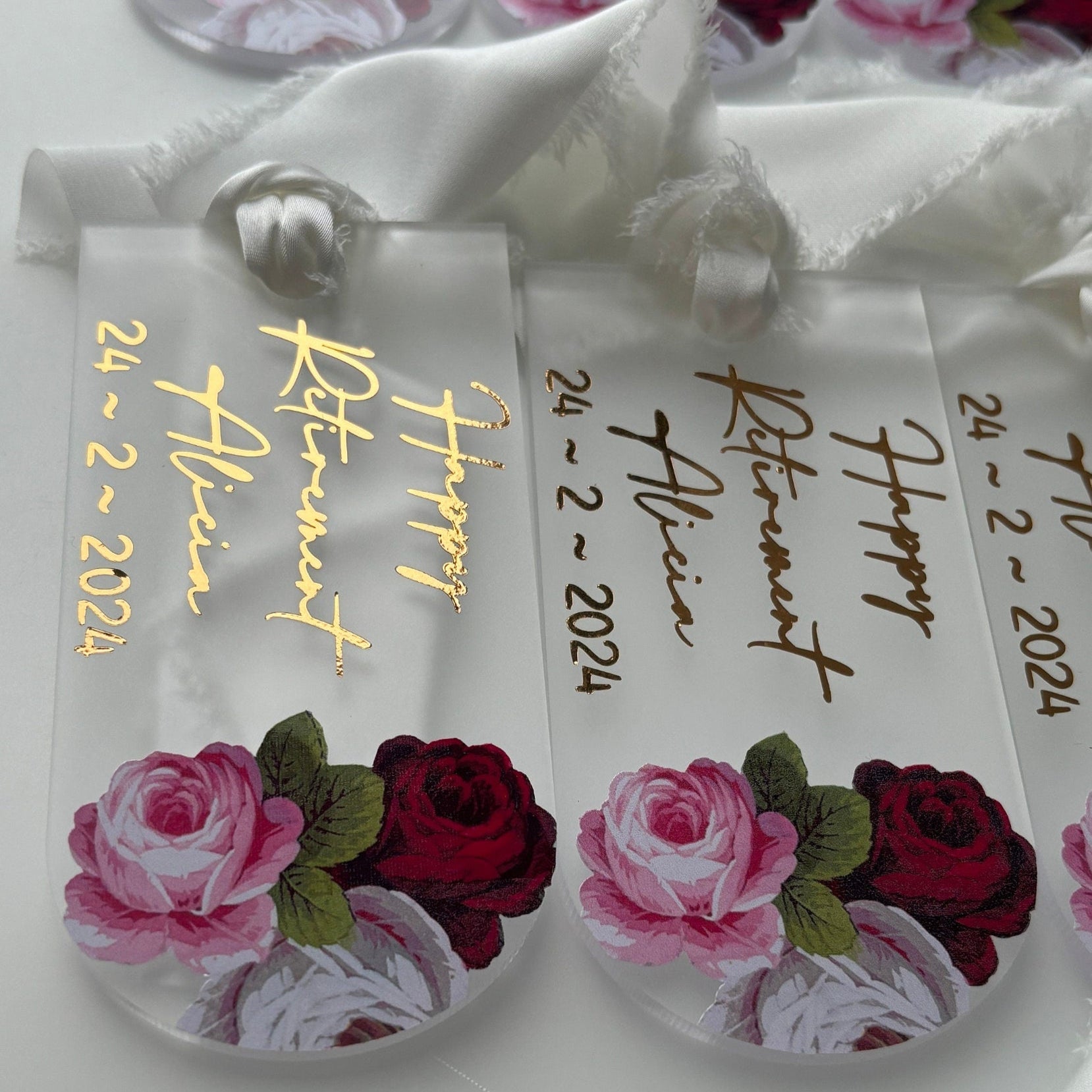 Decorative thankyou tags with floral designs and text on a white background