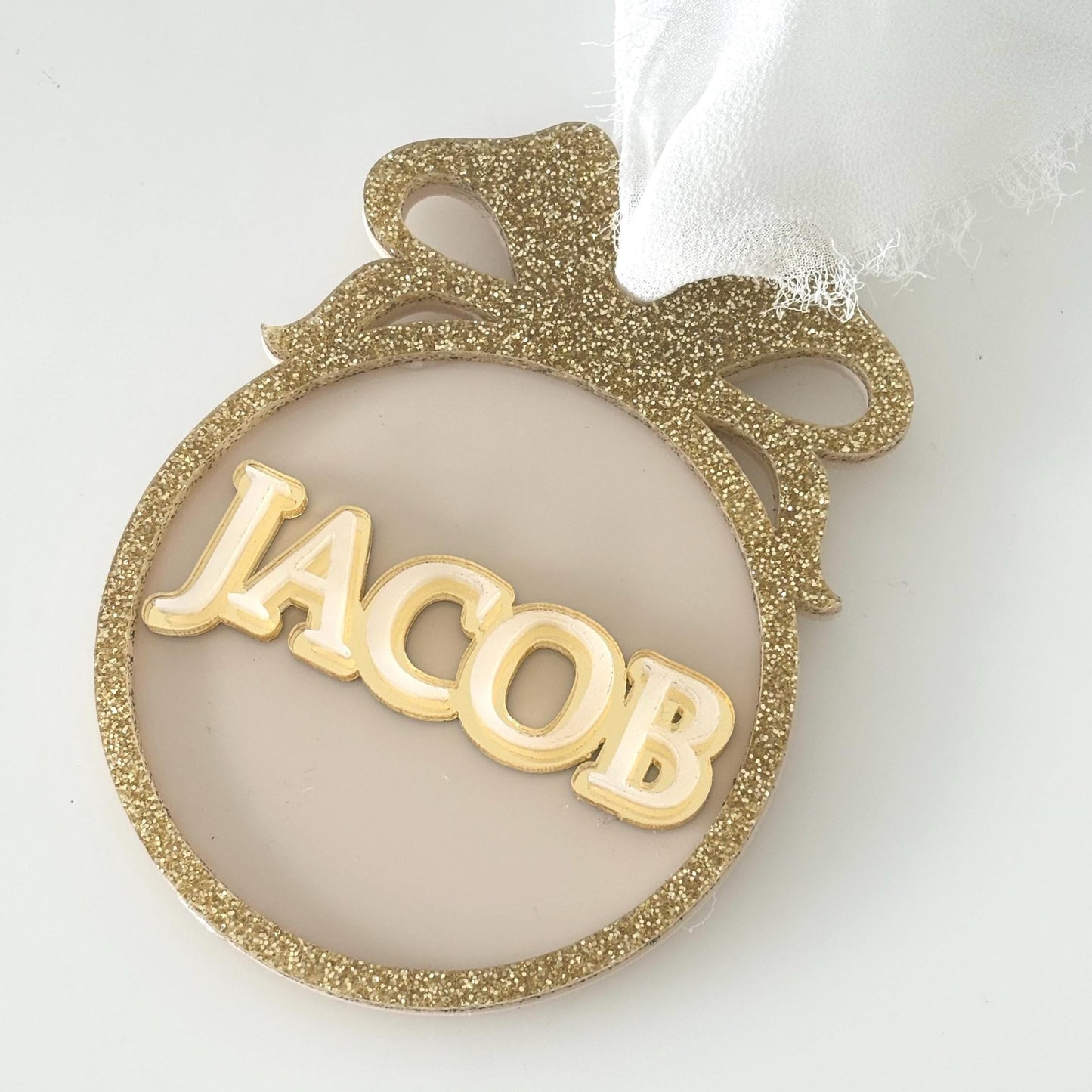 Luxe Personalised Name Christmas Bauble – Neutral & Gold