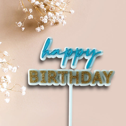 Happy Birthday Cake Topper - Blue