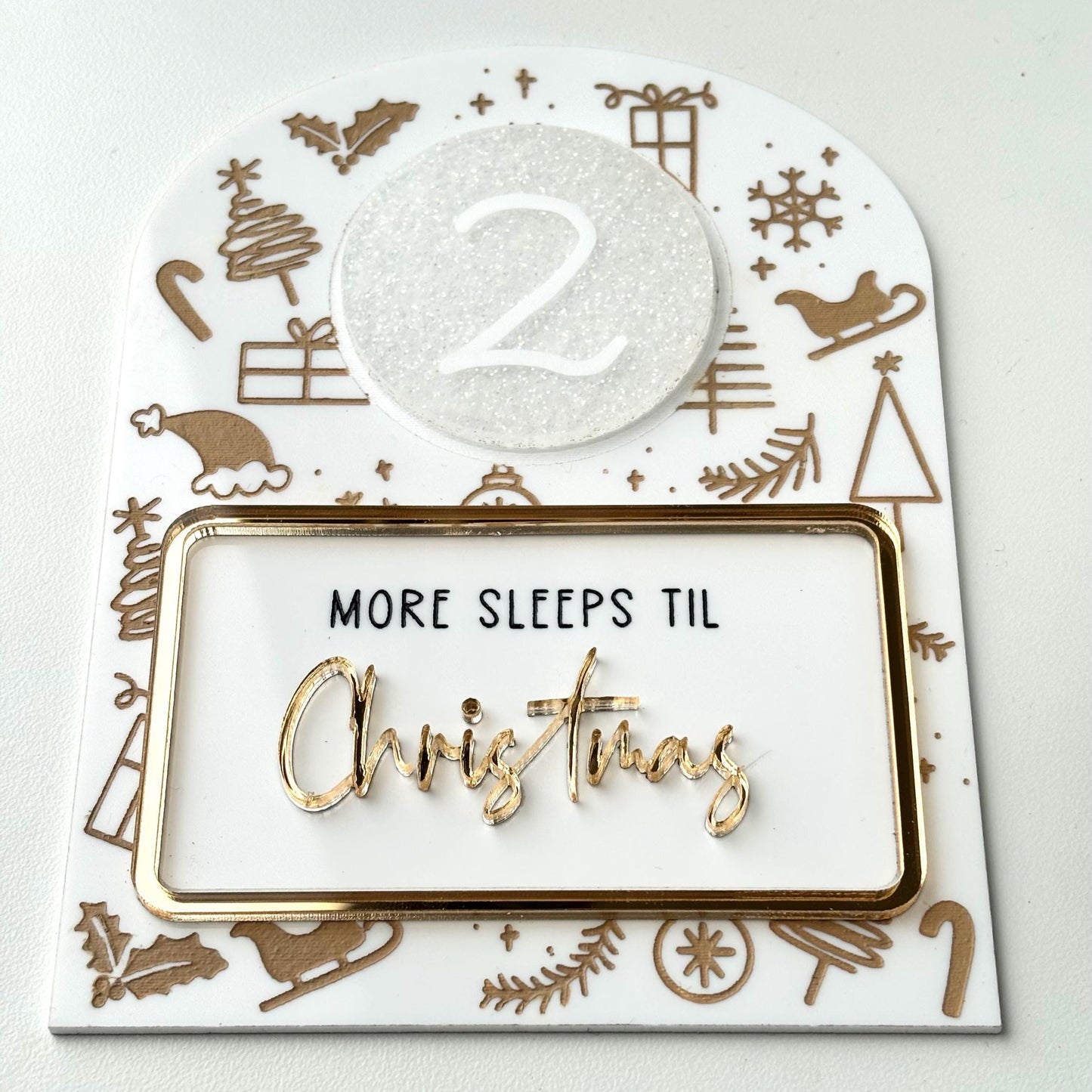 Christmas Countdown Sign – Santa Arrival Tracker (White & Gold)